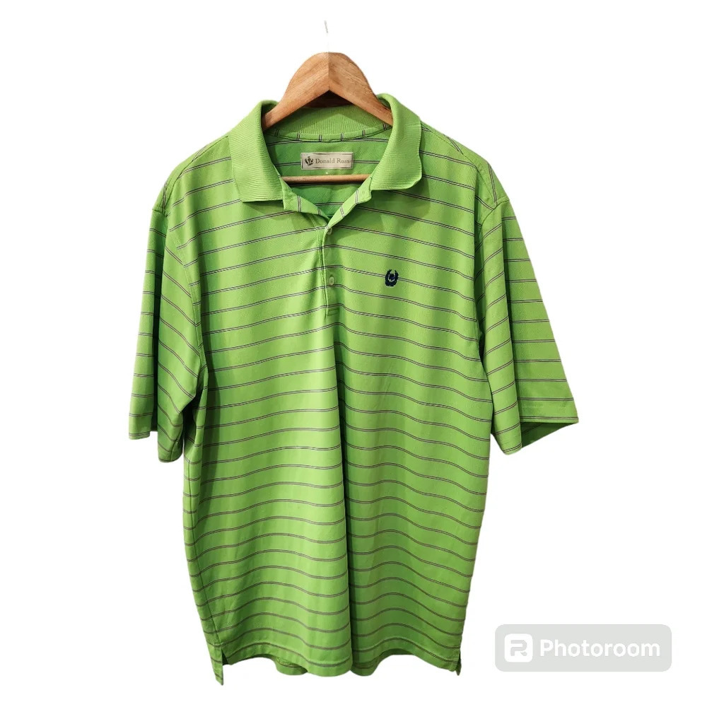 Donald Ross Polo Shirt Mens XL Green Striped Polo Golf Golfer Rugby
